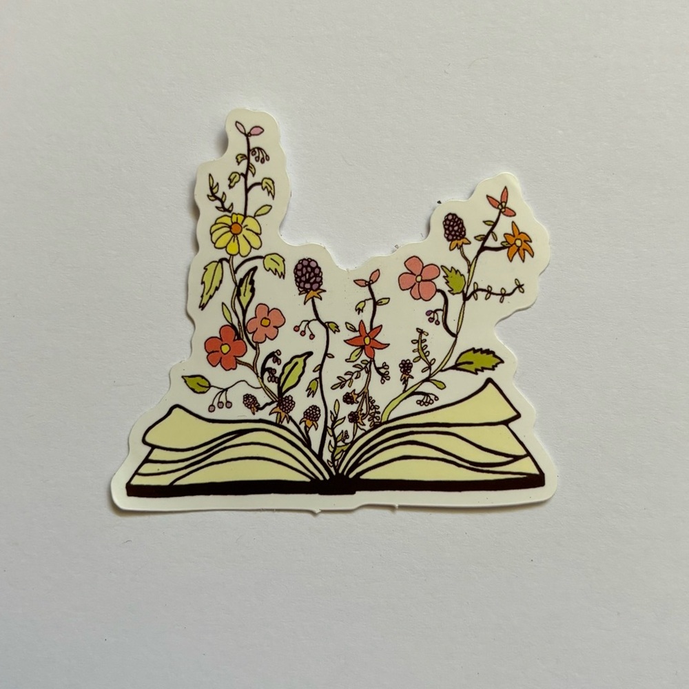 Cartoon Open Book with Flowers Coming Out Of It Waterproof Sticker